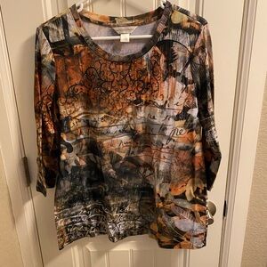 Apt 9 Top XL Sublimation Blouse Yellow Blue Rhinestone Blouse Shirt